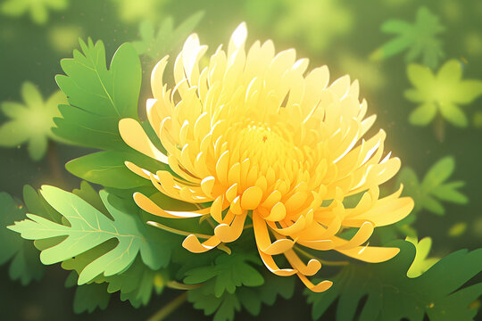Autumn chrysanthemum illustration, traditional autumnal equinox plant, Double Ninth Festival concept illustration