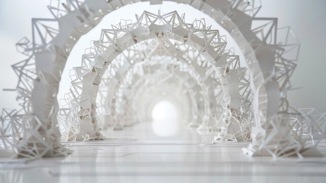 The intricate patterns of the origami paper are on full display as concentric circles and intricate geometric shapes converge and intersect to create a stunning bridge model