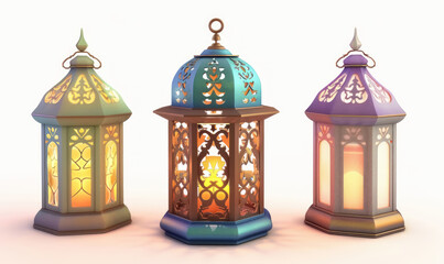 colorful arabic ornate lanterns aglow, for ramadan celebration, islamic culture festive