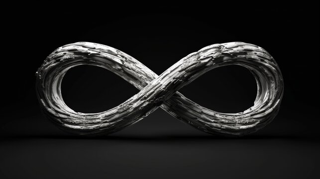 Infinity symbol in rustic stone material and black background.