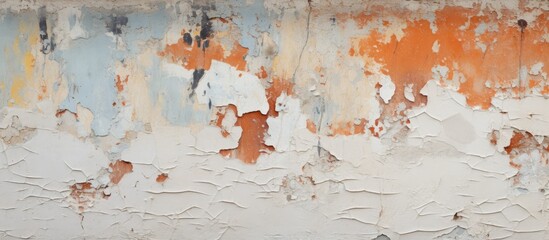 A detailed shot of a white and orange wall with peeling paint, resembling a watercolor painting of a natural landscape. Visual arts event