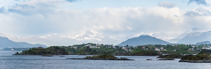Panorama of Mountains and Fiord around ALESUND, Geirangerfjord, Norway, Europe