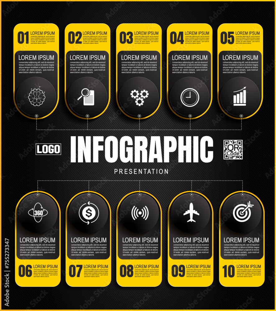 Canvas Prints engaging black and yellow infographic templates for presentations. dynamic layouts, data visualizati