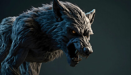 3d Illustration of a werewolf on dark background with clipping path.	