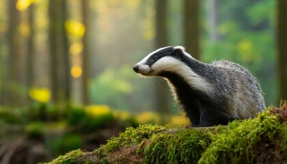 Badger in the green forest