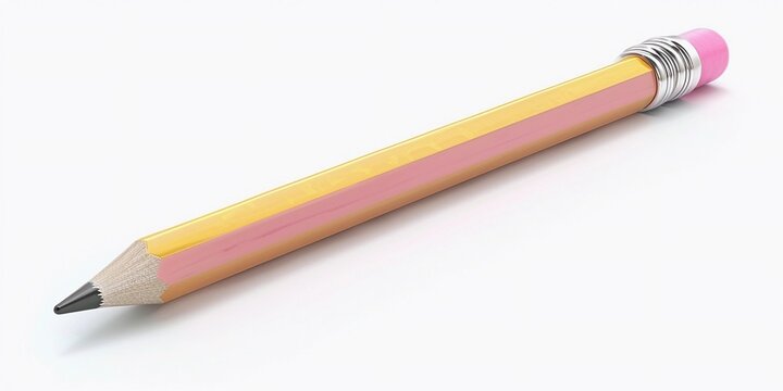 pencil and eraser, pencil with an eraser looks like a long stick, usually yellow or gray. It has a soft, pink or white eraser on one end, isolated white background