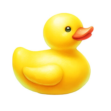 A bright yellow rubber duck toy, perfect for bath time fun isolated.