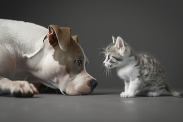 Bulldog puppy with cat.