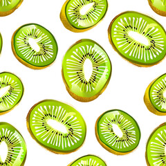 Fototapeta premium seamless pattern kiwi cut in half on a transparent or white