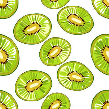 seamless pattern kiwi cut in half on a transparent or white