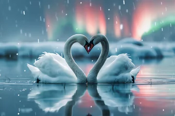 Gordijnen two swans on the lake © Syukra