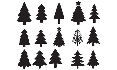 Obraz premium Isolated Pine on the white background. Pine silhouettes. Tree hand drawn. Vector EPS 10. 