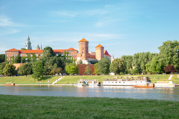 Wawel Castle and Vistula river park in Krakow, Poland