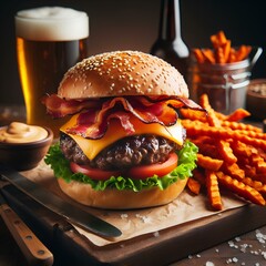 hamburger with cola and fries.