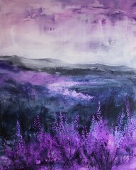 purple field sky princess moody monochrome color multi layered artworks alpine tundra wildfire dreamy ambient - obrazy, fototapety, plakaty