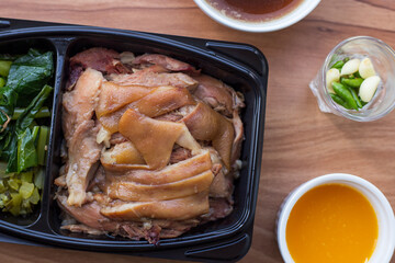 Pork Leg Stew in takeaway box With vegetables and dipping sauce