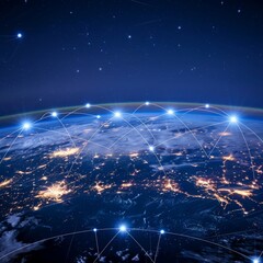 Connected World Concept with Interactive Network - Illustration of an interconnected world, symbolizing global communication and international collaboration across continents