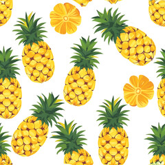 seamless pattern pineapple cut in half on a transparent or white background