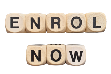 enrol now word on cubes