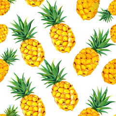 seamless pattern pineapple cut in half on a transparent or white background