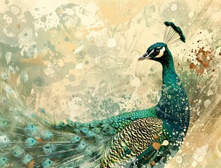 peacock blue tail green feathers natural beauty expressive pose bizarre hybrid animals white silver designs spectacular splatter explosion stately
