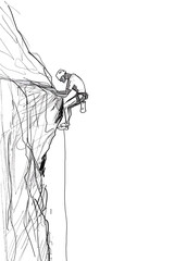 the silhouette of a climber climbing a steep mountain, symbolizes the process and hard work in achieving the target.