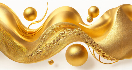 Luxury abstract background image with golden spheres and folded wavy motifs