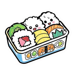 bento, hand drawn cartoon lunch box japanese food illustration