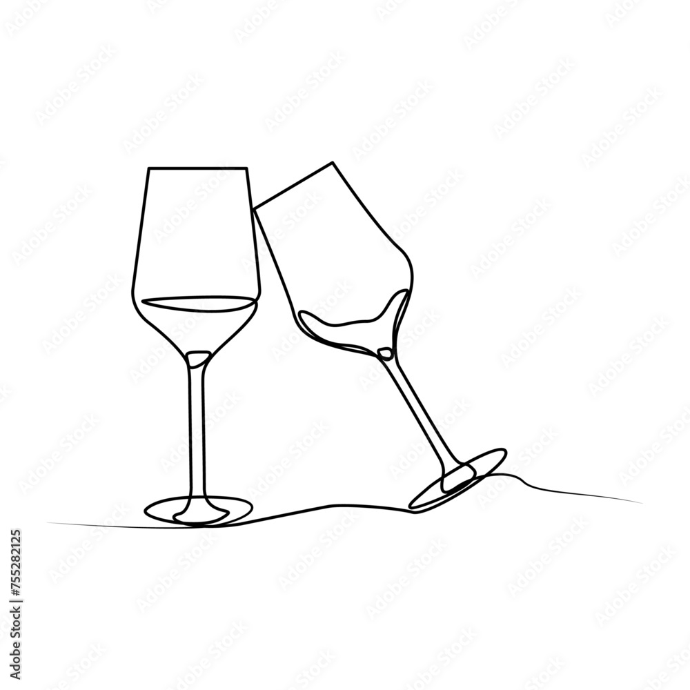 Poster wine glass isolated on white background. continuous one line drawing vector illustration minimalism 