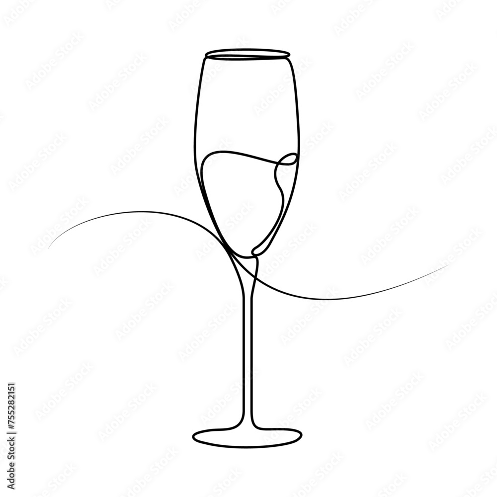 Poster wine glass isolated on white background. continuous one line drawing vector illustration minimalism 