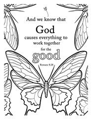 Biblical coloring illustration, Hand-drawn butterfly collection in a variety of shapes and colors