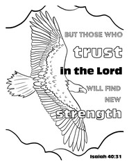 Biblical coloring illustration, Black and white vector illustration of an eagle flying with outstretched wings, perfect for a tattoo design