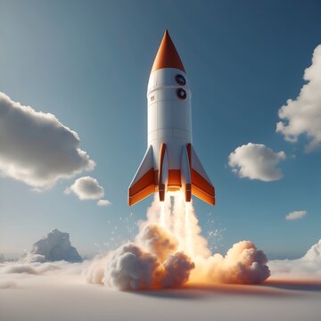 3d model rocket with smoke, 3d render, 4k