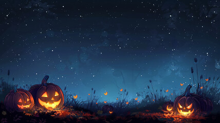 happy halloween day concept. pumpkins on dark background. Generated-AI - obrazy, fototapety, plakaty