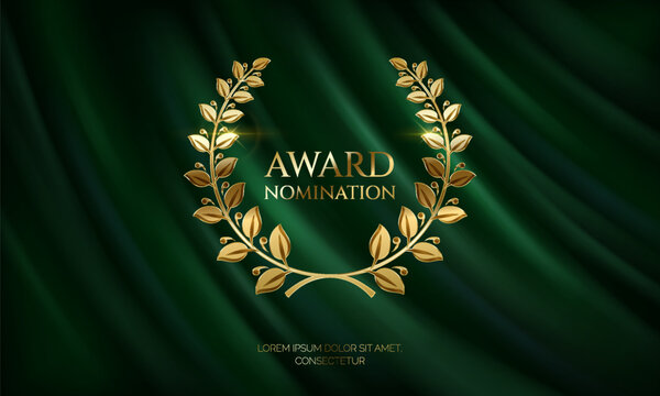 Laurel winner wreath with place for text realistic vector illustration. Appreciation of best participant 3d model on green cloth background
