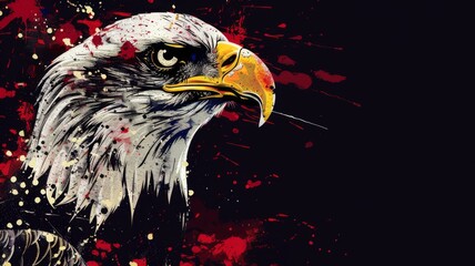Eagle graphic illustration on a splattered backdrop - Graphic art of an eagle adorned with high-contrast splatters for a striking look
