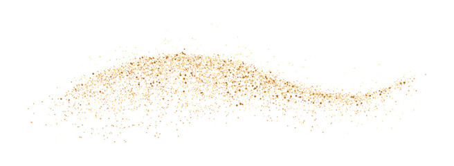 Sparkling golden sand wave realistic vector illustration. Magic design. Fairytale mystic shimmering glitter 3d element on white background - obrazy, fototapety, plakaty