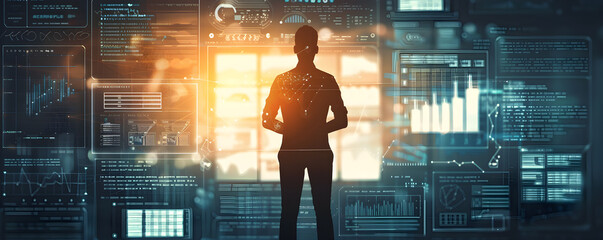 visualisation of search engine optimization, white and blue, cinematic shot, dramatic, people, graphs, statictics