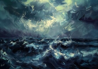 stormy ocean boat middle amazing derealization liquid music album black sea - obrazy, fototapety, plakaty
