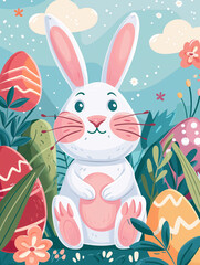 Obraz premium The Easter Bunny is located in the grass of the egg illustration 