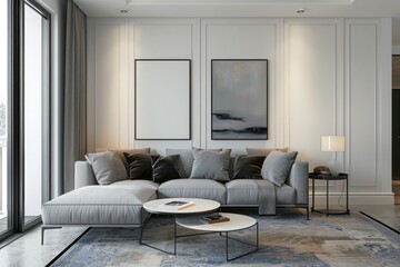 Fototapeta premium 3D Rendered Interior Modern Living Room Frame with Sofa - Couch and Table