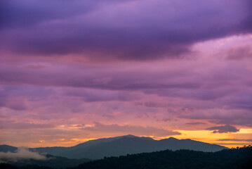 Violet purple sky in morning scenery Vibrant colorful blue sky summer time on sunrise. Natural beautiful landscape. Beauty purple sky romantic dramatic landscape cloudy outdoor paradise in sunset