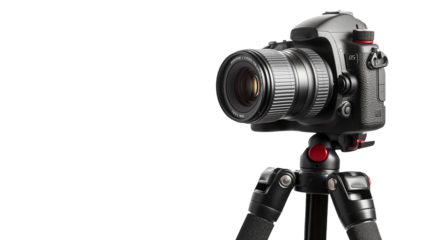 modern digital camera on tripod stand professional photography concept, camera isolated on transparent background