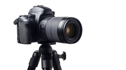 modern digital camera on tripod stand professional photography concept, camera isolated on transparent background