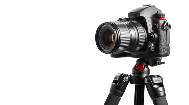 modern digital camera on tripod stand professional photography concept, camera isolated on transparent background