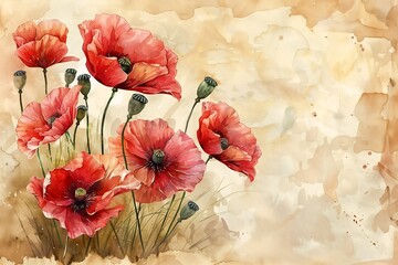 red flowers paint swirls phyllotaxis dead soldiers battlefield himalayan poppy ink colors silk beautifully - obrazy, fototapety, plakaty