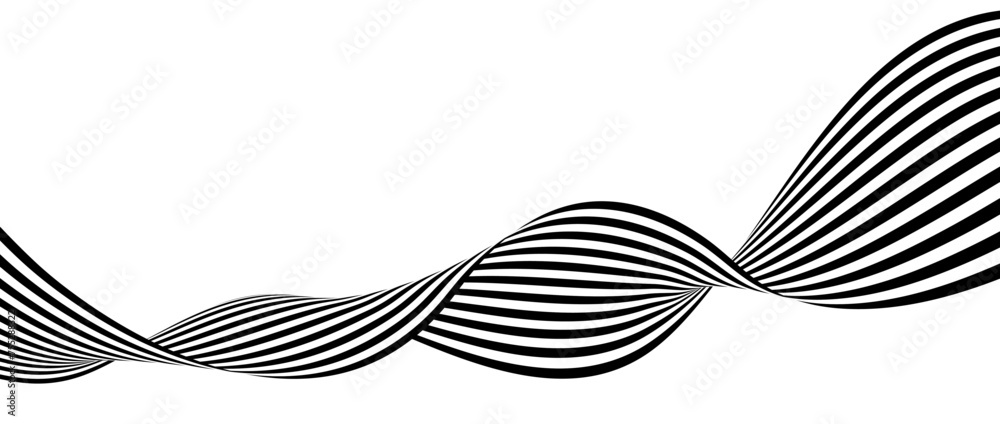Poster black and white wavy bent ribbon element. curved stripe shape background. liquid abstract line wallp