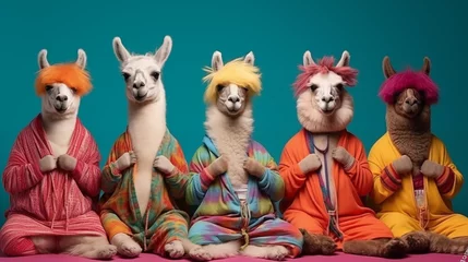 Deurstickers group of llama © qaiser
