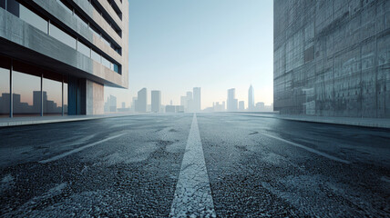 Fototapeta na wymiar minimalist of modern architecture, Empty concrete road, cityscape. Generated- AI