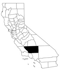 Map of Kern County in California state on white background. single County map highlighted by black colour on California map. UNITED STATES, US